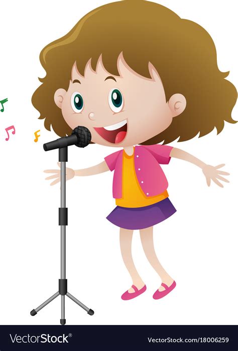 Happy Girl Singing On Microphone Royalty Free Vector Image