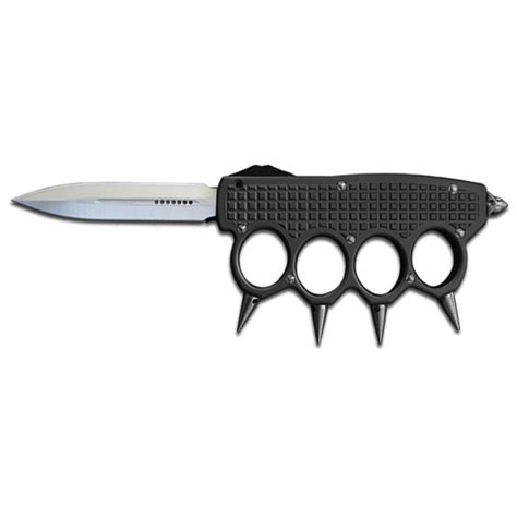 Cnc Spiked Knuckles Black Automatic Knife Satin Dagger