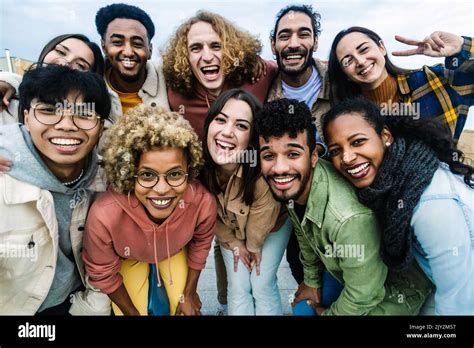 Young Group Of Happy Multiracial People Having Fun Together Outdoor