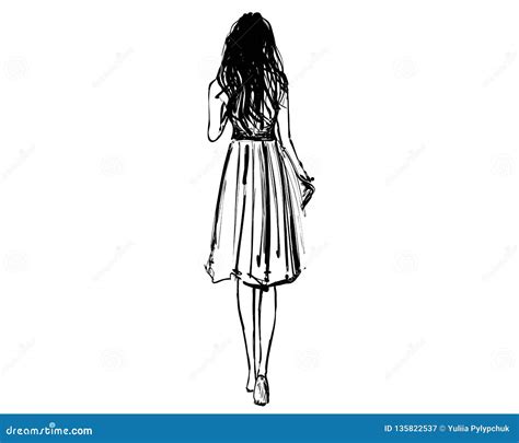 Girl Walking In The Dress View From Behind Stock Vector Illustration