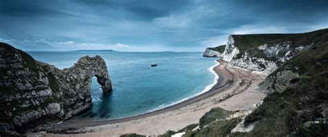 Nature Wide Angle Coast Cliff Sea Durdle Door England Jurassic