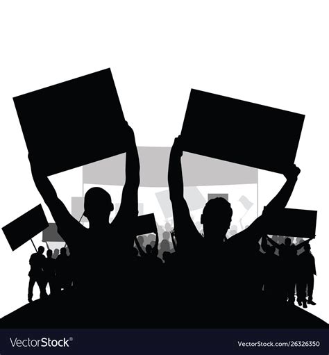 Protest People Silhouette With Group In Back Vector Image