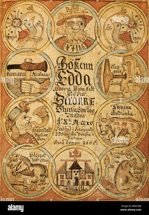 English Title Page Of A Manuscript Of The Prose Edda Showing Odin