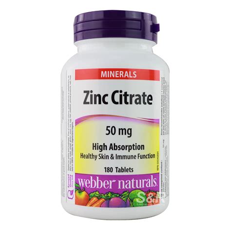 Webber Naturals Zinc Citrate 50mg Minerals 180 Tablets