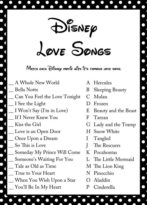 Free Disney Love Song Bridal Shower Game Bridal Shower Ideas Themes