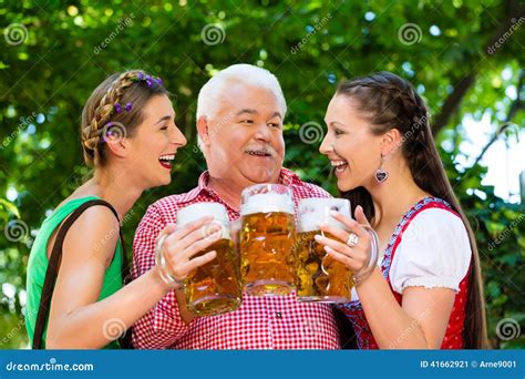 In Beer Garden Friends Drinking Beer In Bavaria Stock Image Image