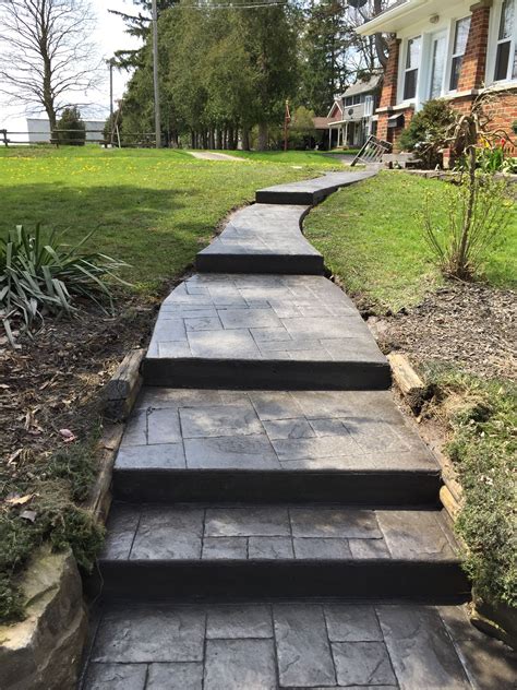 Small Ashlar Slate Stamped Concrete Walkway And Steps In Arkona Ontario