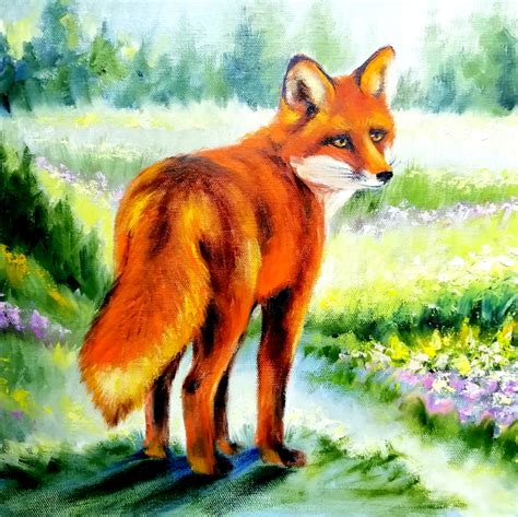 Fox Oil Painting Animal Original Art Red Fox Artwork By Arto Inspire