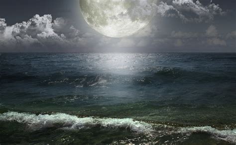 Moon Waves Clouds Sea Ocean Sky Wallpaper 4465x2757 429461