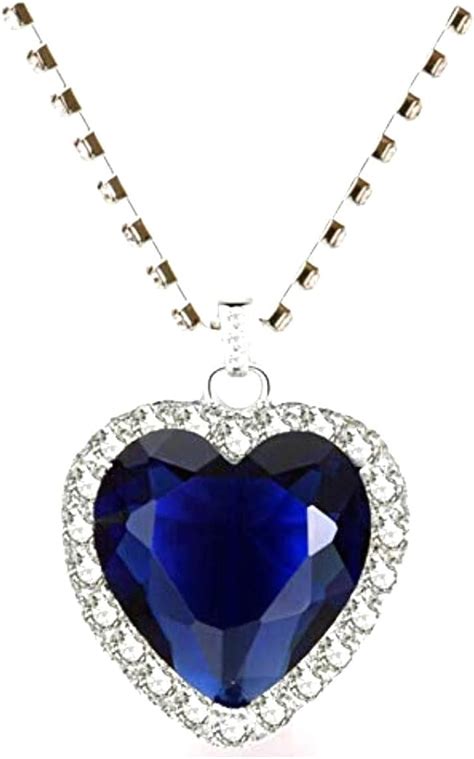 New Large Blue Crystal Heart Necklace With Crystal Chain