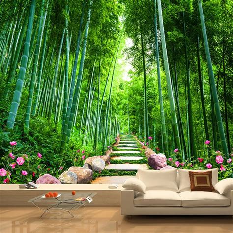 Custom Photo Wall Mural Wallpaper Bamboo Forest Stone Road 3d Stereo