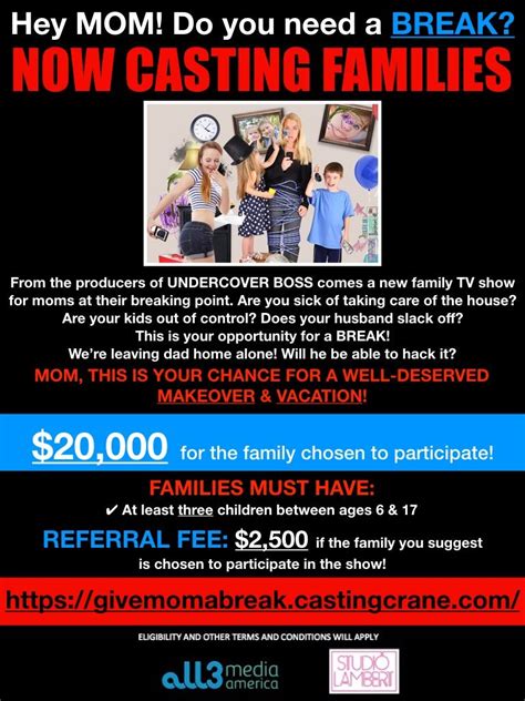 I also like casting networks as they're growing all the time and have some great castings that only agents see, like spotlight. Reality Show Casting Overworked Moms in Fort Worth Texas ...