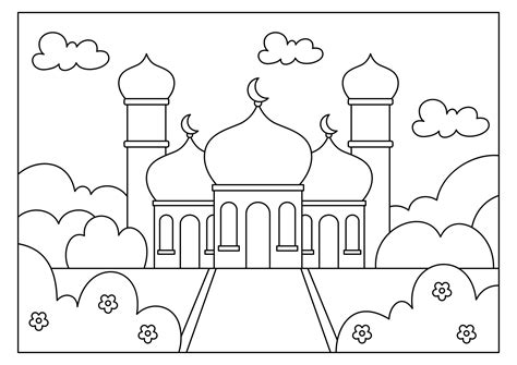 Mosque Coloring Page For Muslim Kids Activity 8969950 Vector Art At