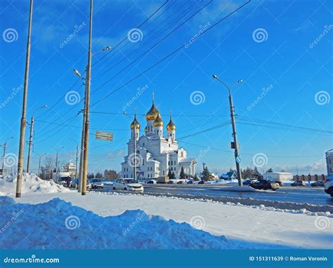 A Tall White Church In The Centre Of Arkhangelsk Russia Editorial