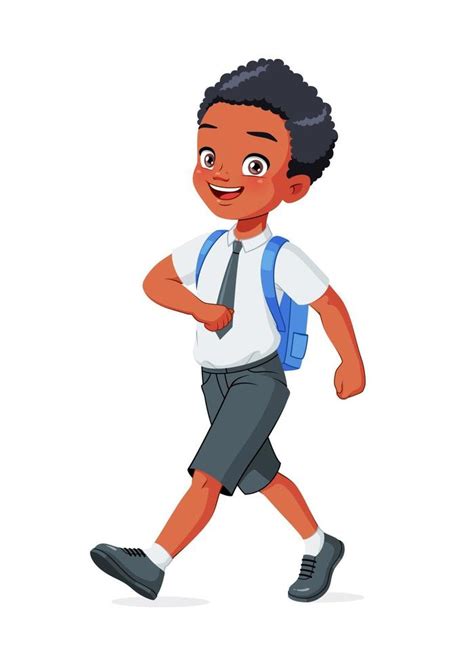 Happy Black School Boy Walking Cartoon Vector Illustration 3310854