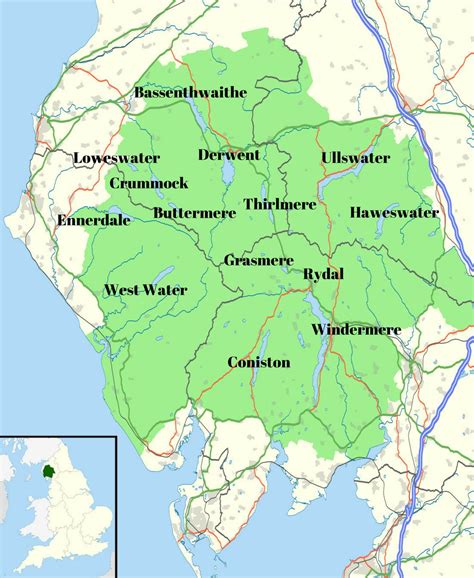 Map Of The Lake District National Park Cumbria Lake District Lake