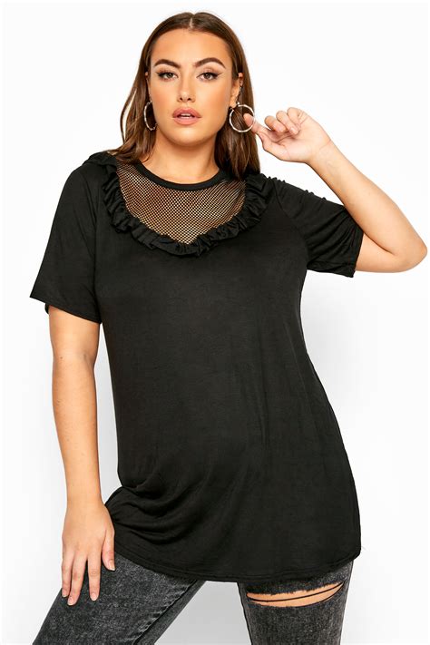 Limited Collection Black Fishnet Insert Frill Top Yours Clothing