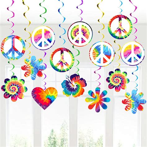 Buy Tie Dye Birthday Hanging Swirls Party Decorations Supplies 30