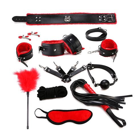 10 pcs set erotic accessories pu leather bdsm sex bondage set handcuffs footcuff whip rope