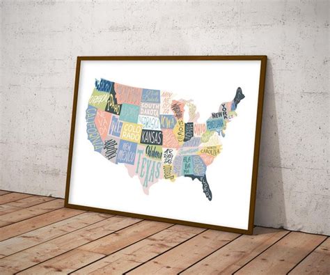 United States Print Printable United States Map Usa Wall Etsy Map