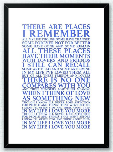 The sigh of a faraway song. In My Life The Beatles Lyrics Song Lyrics Typography Print ...