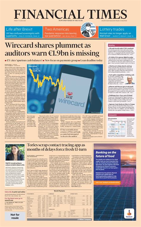 Financial Times Front Page 19th of June 2020 - Today's Papers