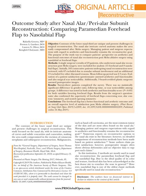 PDF Outcome Study After Nasal Alar Peri Alar Subunit Reconstruction