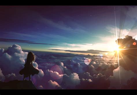 Nengoro Original Absurdres Highres 1girl Cloud Cloudy Sky Dress Facing Ahead Floating