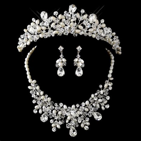 Stunning Pearl And Crystal Bridal Tiara And Matching Jewelry Set