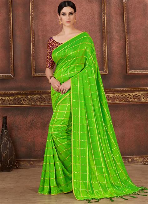 Buy Silk Embroidered Green Trendy Saree Online