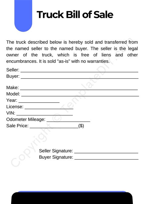 Truck Bill Of Sale Blank Printable Form Template In Pdf And Word