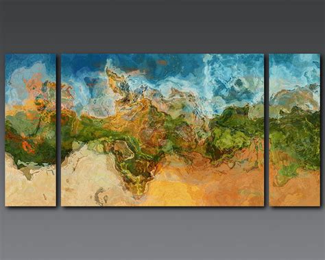 Large Triptych Abstract Stretched Canvas Print 30x60 Giclee In Earth
