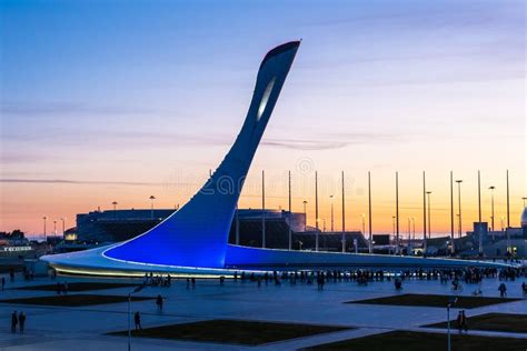 Beautiful Sunset In The Sochi Olympic Park Sculpture Of A Mythological