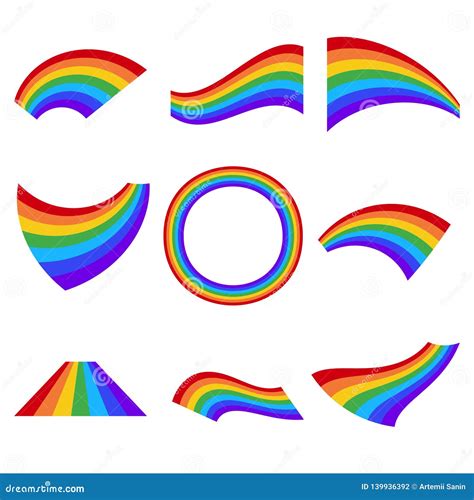Rainbows In Different Shape Realistic Set On Transparent Vector Stock