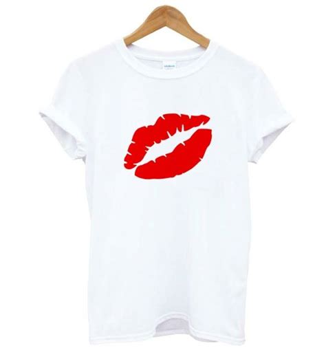 Fashion Red Lip Print T Shirt T Shirts For Women Casual Tee Collars