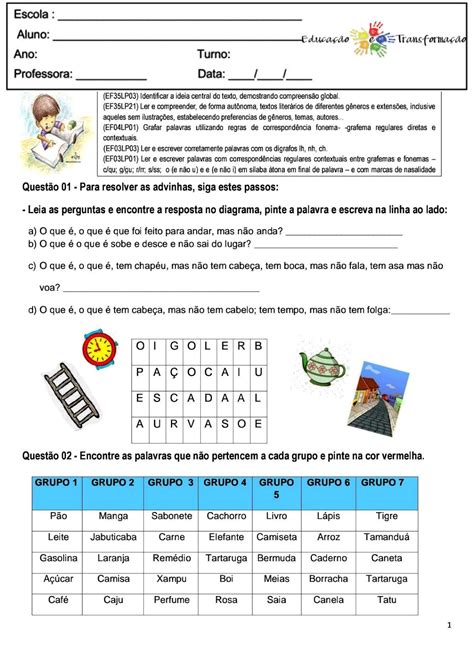 L Ngua Portuguesa Ano Atividade De L Ngua Portuguesa Para O Ano Do Ensino Fundamental