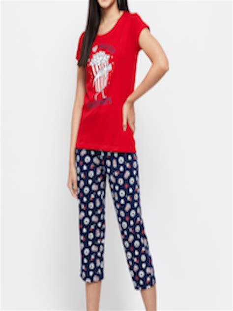 buy max women red and navy blue printed cotton night suit night suits for women 18067504 myntra