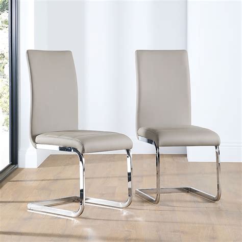 Perth Dining Chair Stone Grey Classic Faux Leather And Chrome Only £79