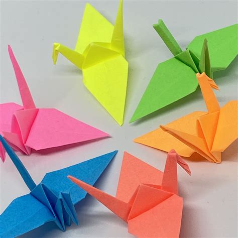 Set Of 96 Origami Cranes 6 Neon Colors Japanese Paper Size S By