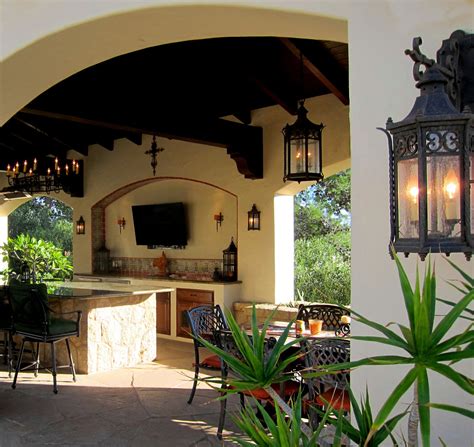Spanish Pool Cabana With Outdoor Kitchen In Santa Barbara