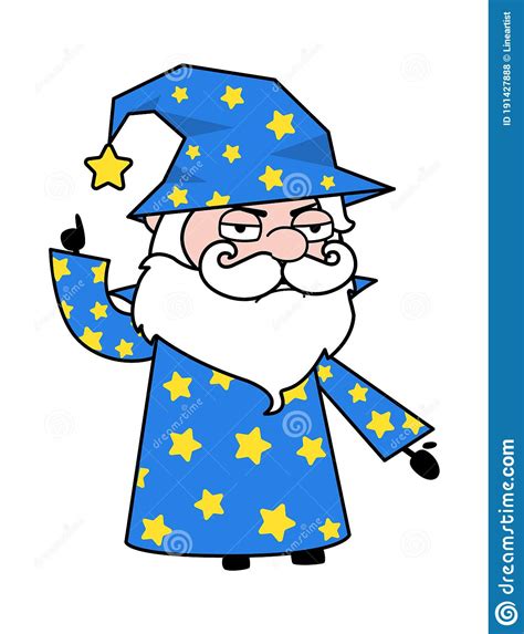Angry Wizard Cartoon With One Hand Raised Stock Illustration