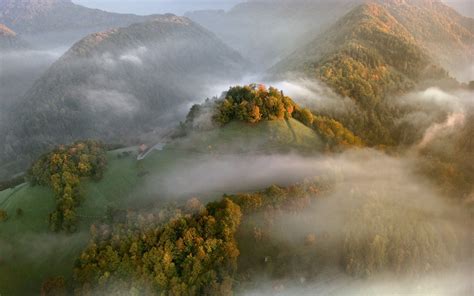 Mist Landscape Nature Aerial View Mountain Fall Sunrise Forest