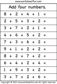 Add four numbers - 4 Worksheets | Free math worksheets, Multiplication worksheets, Math worksheets