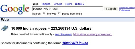 Convert amounts to or from usd and other currencies with this simple calculator. Use google to convert USD (US Dollars $$) to Indian rupees ...