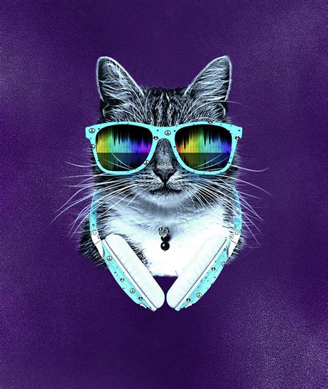 Cool Cat With Glasses And Headphones Digital Art By Julio