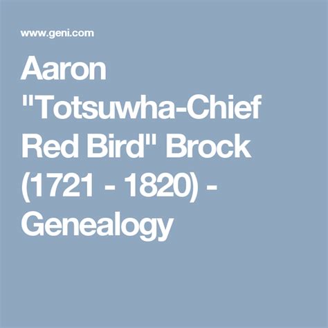 Aaron Totsuwha Chief Red Bird Brock 1721 1820 Genealogy Red