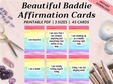Beautiful Baddie Affirmation Cards Digital Download Self Care Cards