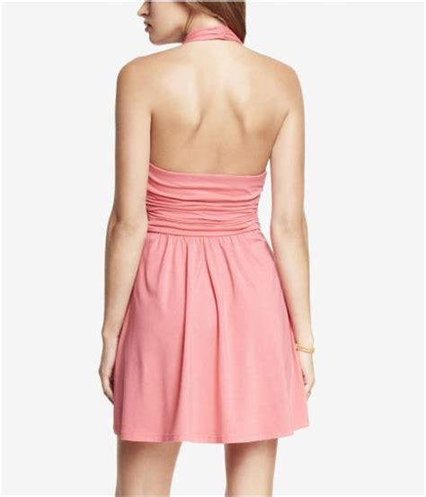 express light pink ruched jersey halter dress in pink pink shell lyst