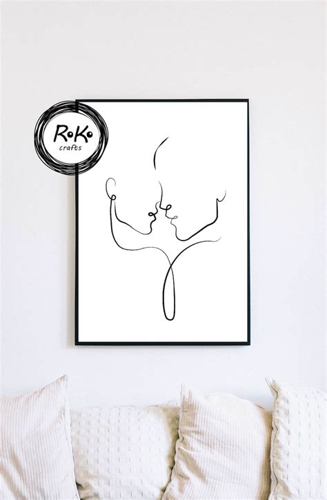 Couple Line Art Print Couple Kiss Line Art Poster Love Line Etsy