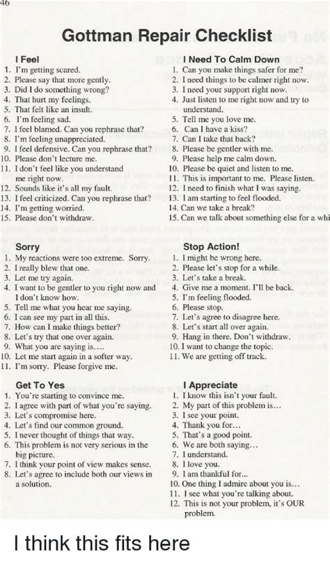 46 Gottman Repair Checklist I Need To Calm Down 1 Can You